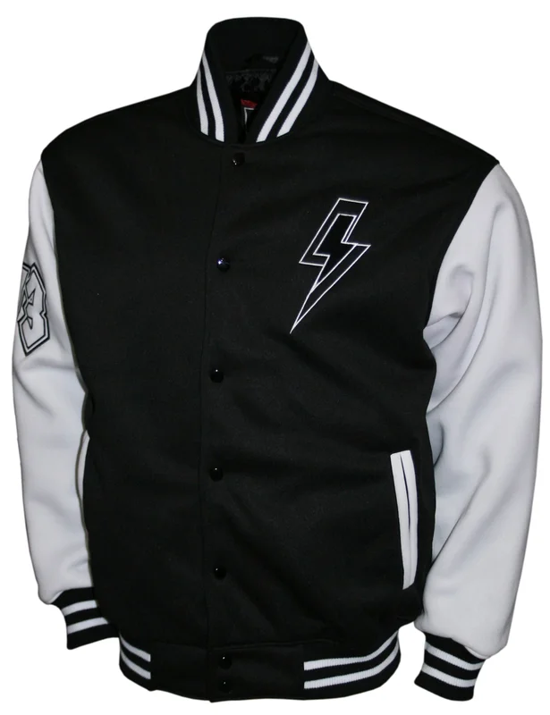 ACDC WHITE/BLACK CHENILLE VARSITY FLEECE JACKET WHITE/BLACK