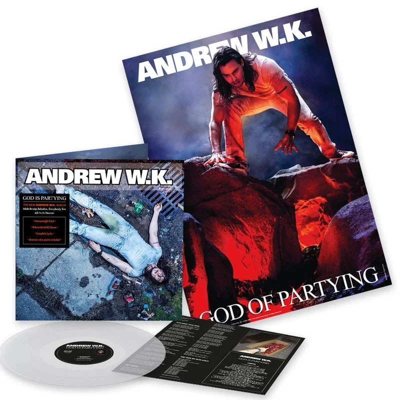ANDREW W.K. GOD IS PARTYING LIMITED-TO-300 CLEAR LP