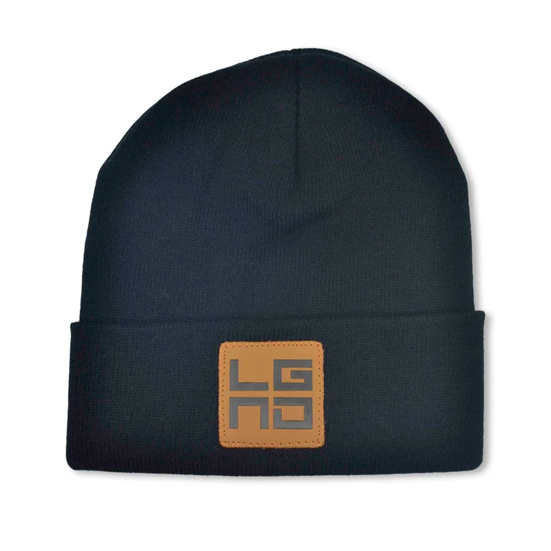 Band Logo Leather Tag Black Beanie