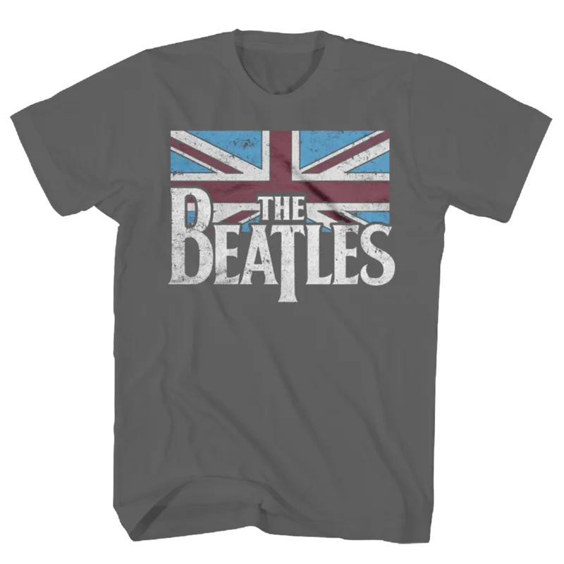 BEATLES DISTRESSED BRITISH FLAG SS TEE CHARCOAL