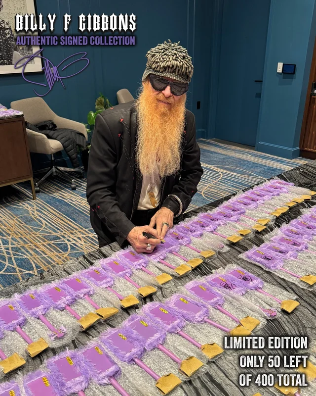 Billy F Gibbons AUTOGRAPHED "Purple Fur" Mini Guitar Model LIMITED - ONLY 50 LEFT