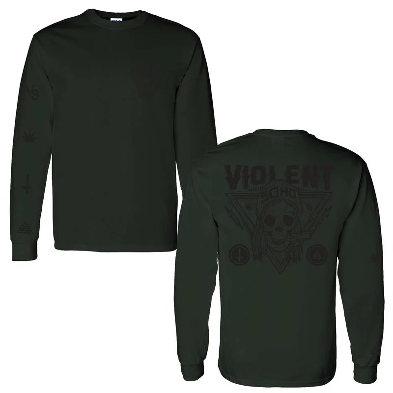 Blazin' Skull - Forest Green Long Sleeve