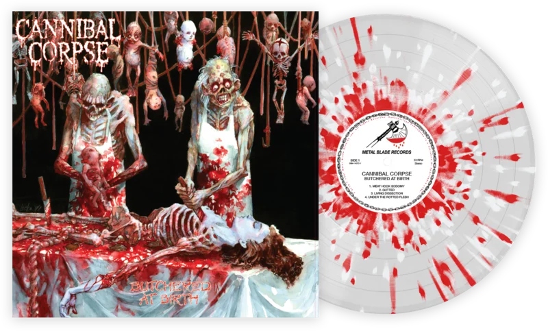 CANNIBAL CORPSE 'BUTCHERED AT BIRTH' CLEAR WITH RED AND WHITE SPLATTER LP