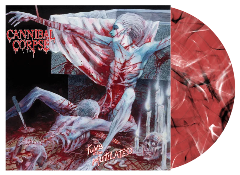 CANNIBAL CORPSE 'TOMB OF THE MUTILATED' LIMITED EDITION CLEAR RED WITH BLACK & WHITE SWIRL LP  ONLY 500 MADE
