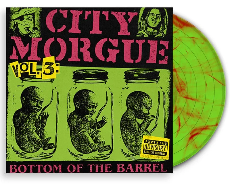 CITY MORGUE VOL. 3 BOTTOM OF THE BARREL LIMITED EDITION OPAQUE LIME MONSTER GREEN WITH RED SWIRL LP  ONLY 500 MADE