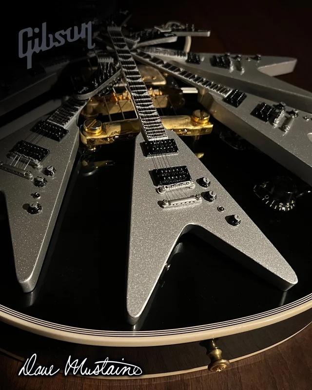 DAVE MUSTAINE GIBSON FLYING V EXP SILVER METALLIC MINI GUITAR MODEL