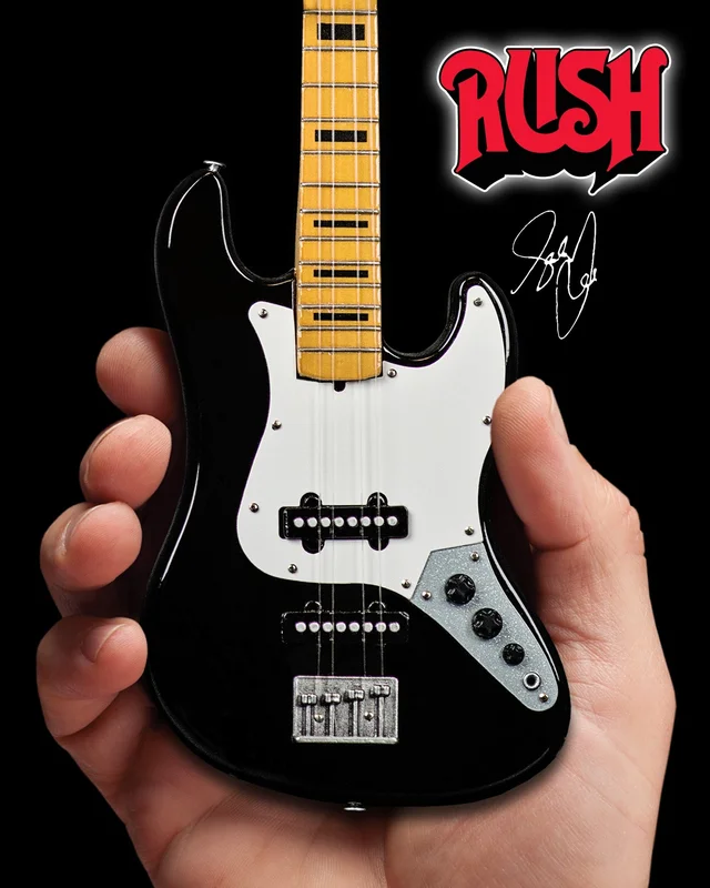 GEDDY LEE FENDER JAZZ BASS WITH BLACK INLAYS MINIATURE BASS GUITAR REPLICA - OFFICIALLY LICENSED