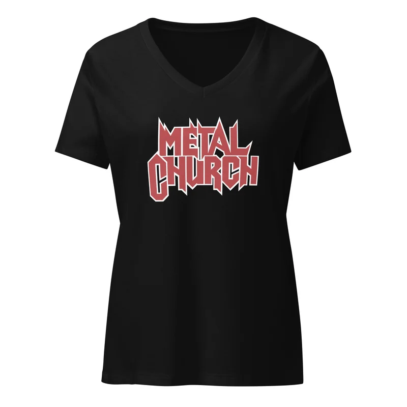 Metal Church Womens relaxed v-neck t-shirt Solid Black Blend
