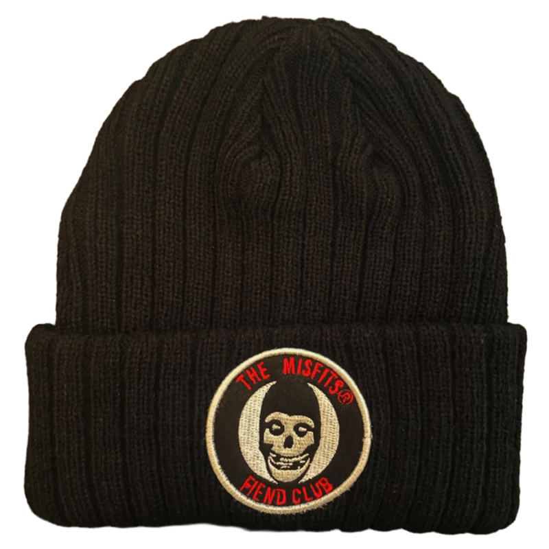 MISFITS EMB.PATCH LOGO 3XL2 RIBBED BLACK ACRYLIC KNIT HAT BLACK