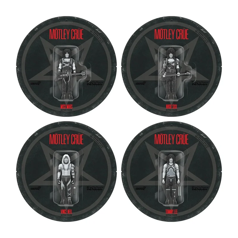 MOTLEY CRUE REACTION FIGURES WAVE 02 - SHOUT AT THE DEVIL - BLACK & WHITE - 4 PACK