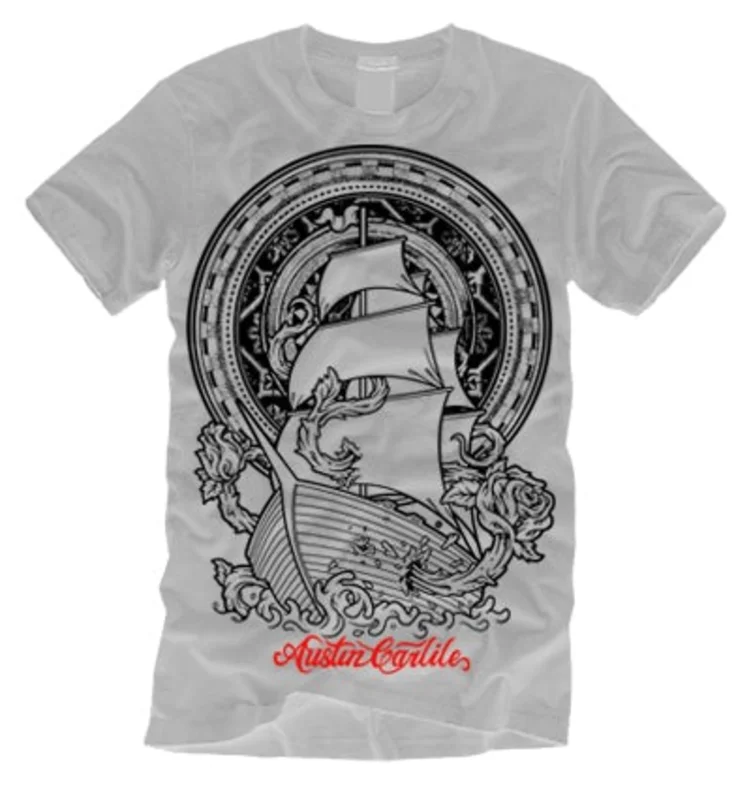 Ship Tattoo Silver Gray T-Shirt