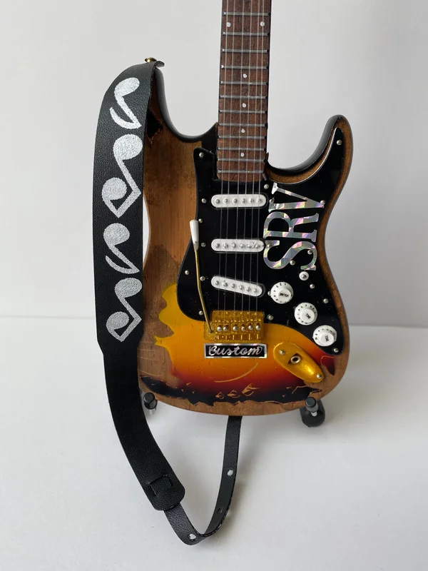 STEVIE RAY VAUGHAN MINI GUITAR STRAP - SRV MUSICAL NOTE BLACK STRAP - AXE HEAVEN