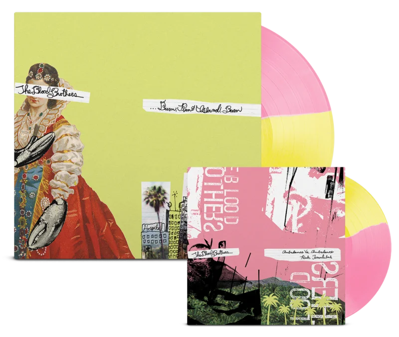 THE BLOOD BROTHERS BURN, PIANO ISLAND, BURN DELUXE COLLECTOR'S EDITION LP + 7" (Limited Edition  Only 500 Made, Half Opaque Yellow / Half Opaque Pink Vinyl)