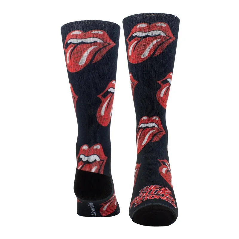 THE ROLLING STONES 'ALL OVER DISTRESSED TONGUES' CREW SOCKS