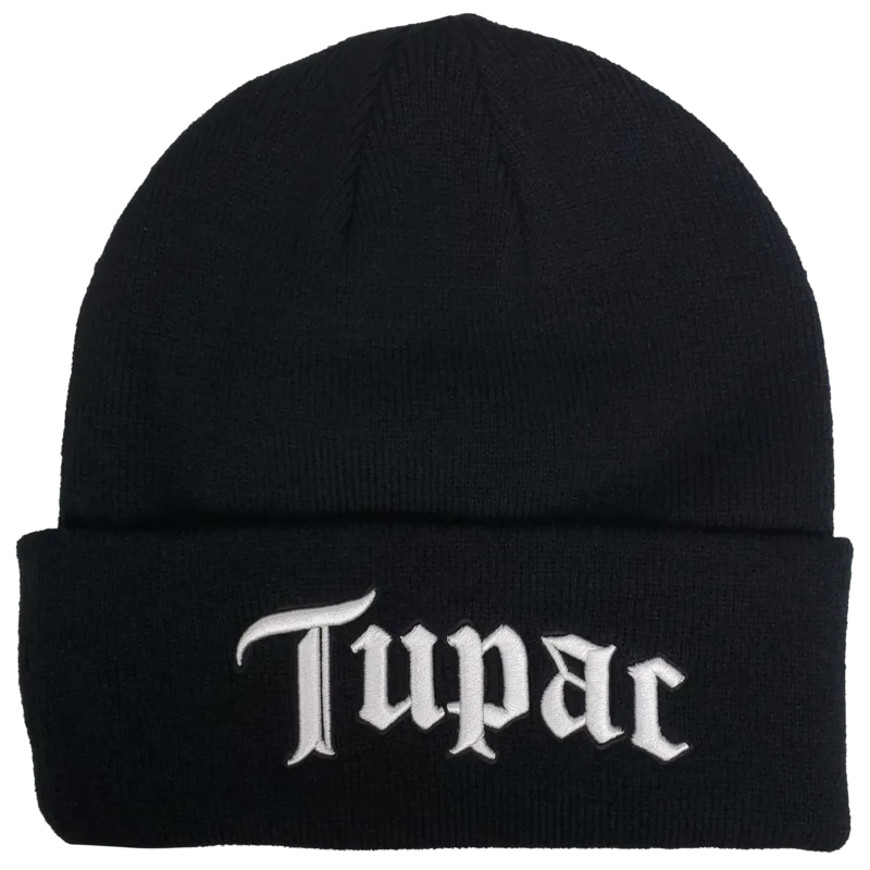 TUPAC 3D EMBROIDERED 1X1 RIBBED BLACK ACRYLIC KNIT HAT BLACK