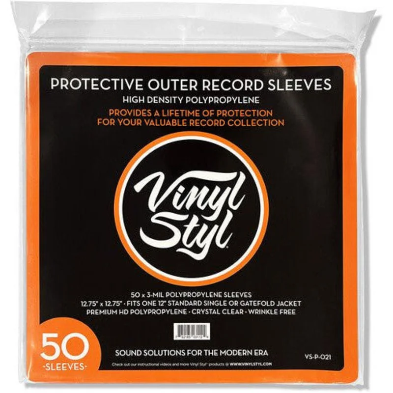 Vinyl Styl 12 Inch Outer Record Sleeves - Easy Open - 50 Count (Crystal Clear)