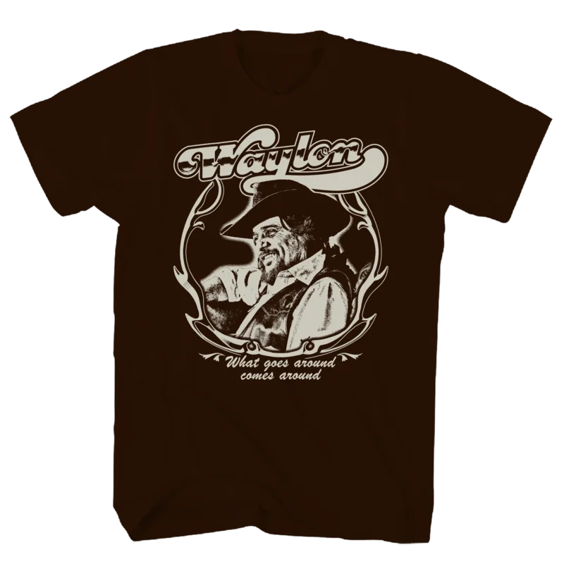 WAYLON JENNINGS WHAT GOES AROUND CHOCOLATE T-SHIRT CHOCOLATE